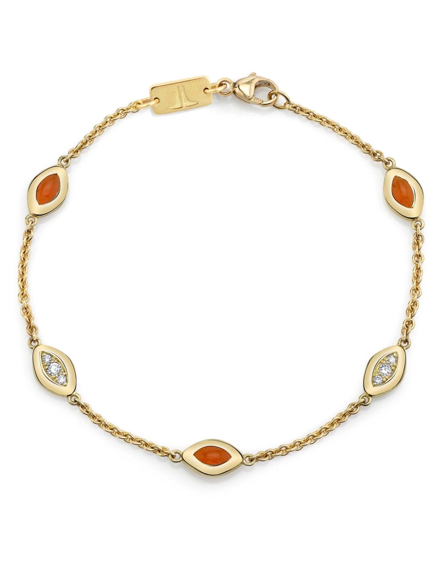 ANDY LIF-Orange Enamel and Diamond Cats Eye Bracelet-YELLOW GOLD