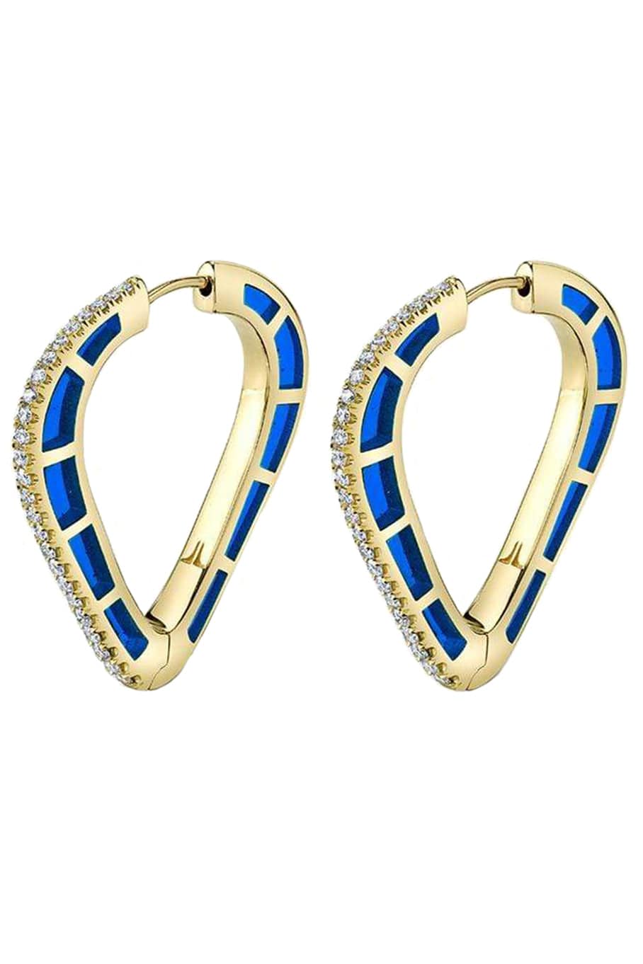 ANDY LIF-Blue Enamel and Diamond Cobra Hoops-YELLOW GOLD