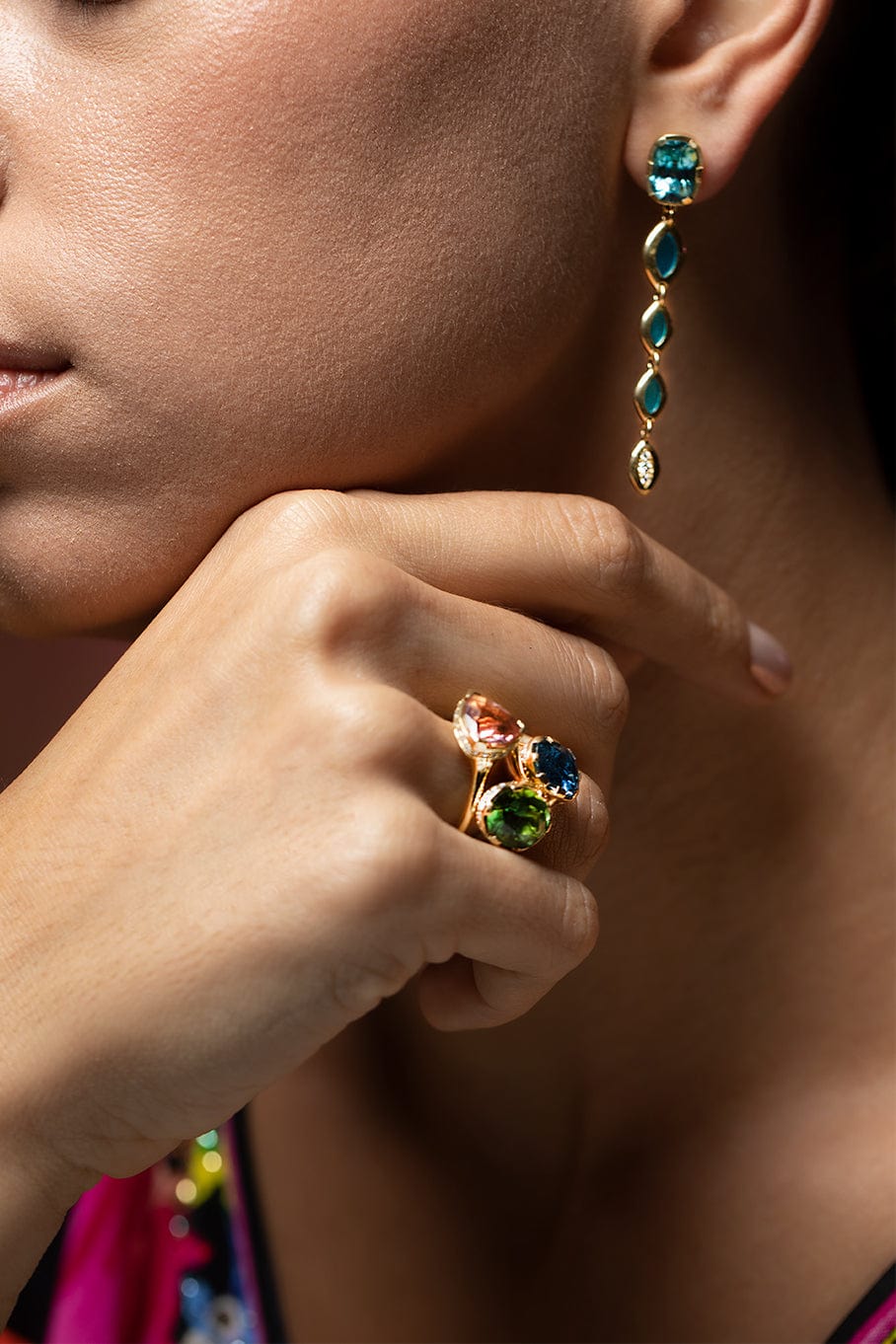 ANDY LIF-Blue Zircon Gem Drop Earrings-YELLOW GOLD