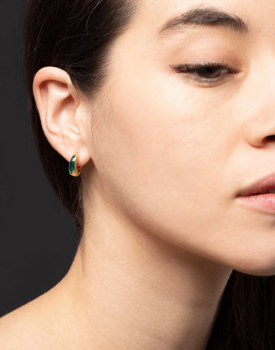 ANDY LIF-Green Enamel Huggies-YELLOW GOLD