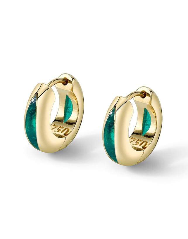 ANDY LIF-Green Enamel Huggies-YELLOW GOLD