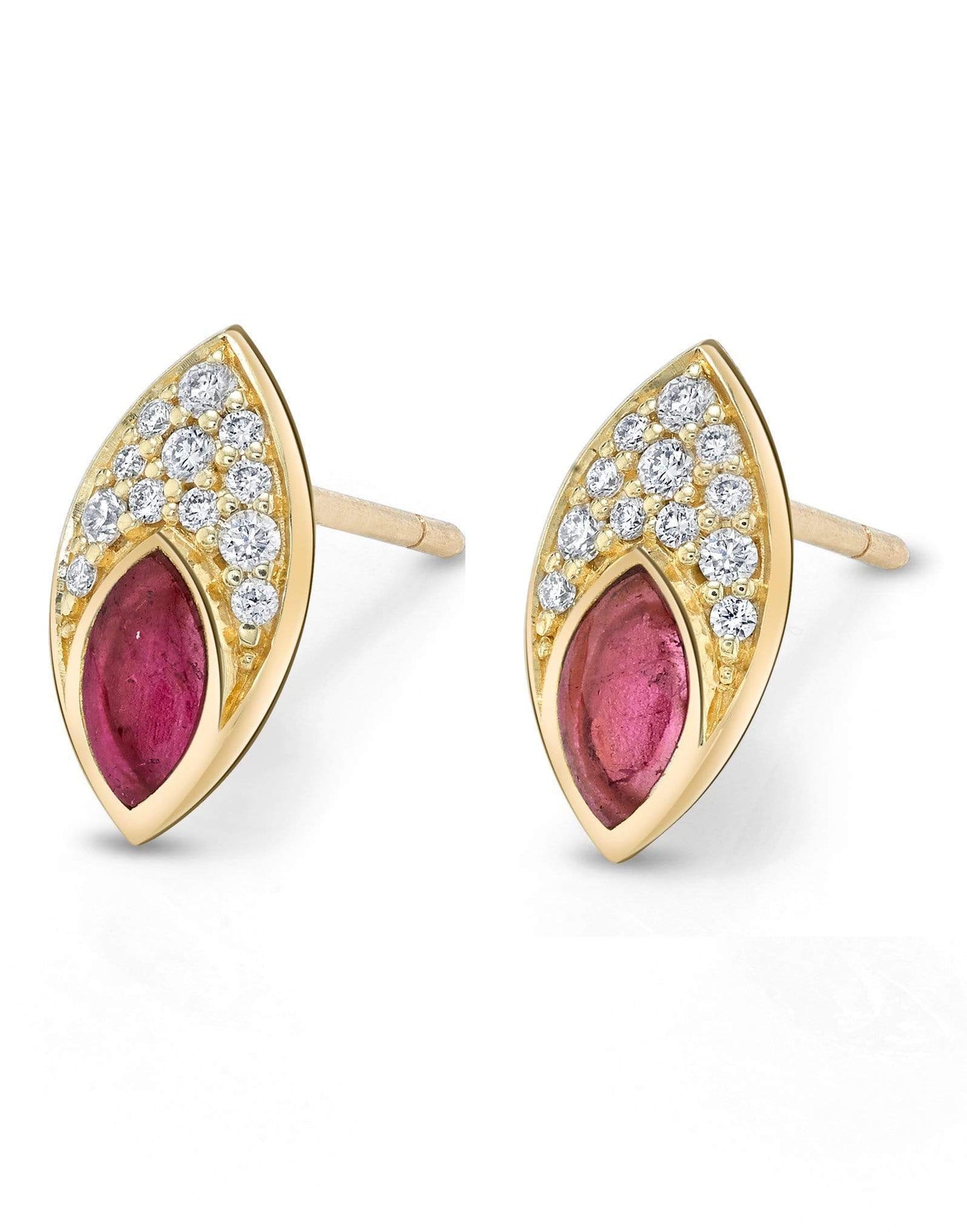 ANDY LIF-Pink Tourmaline and Diamond Studs-YELLOW GOLD