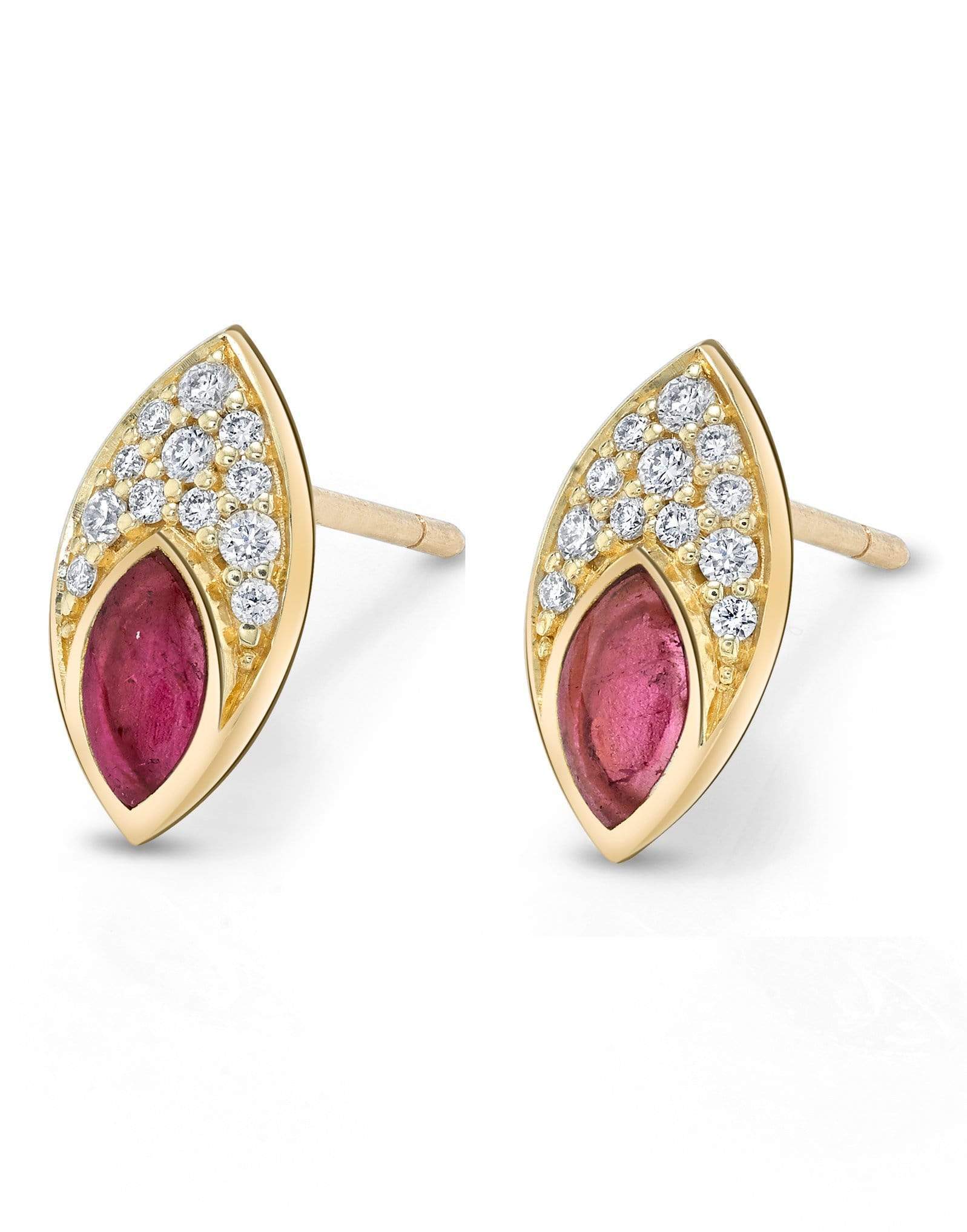 ANDY LIF-Pink Tourmaline and Diamond Studs-YELLOW GOLD