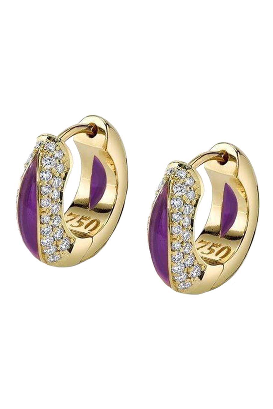 ANDY LIF-Purple Enamel and Diamond Huggie-YELLOW GOLD