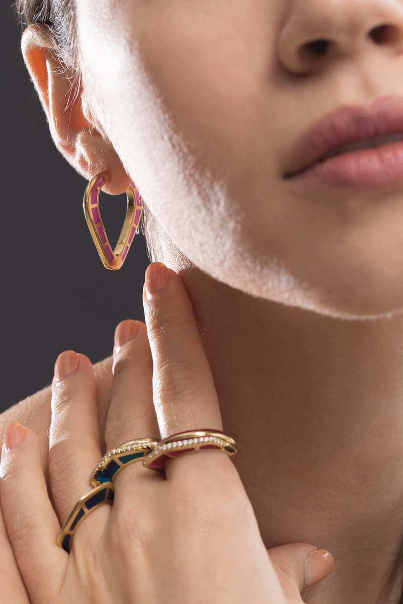 ANDY LIF-Purple Enamel Cobra Hoops-YELLOW GOLD