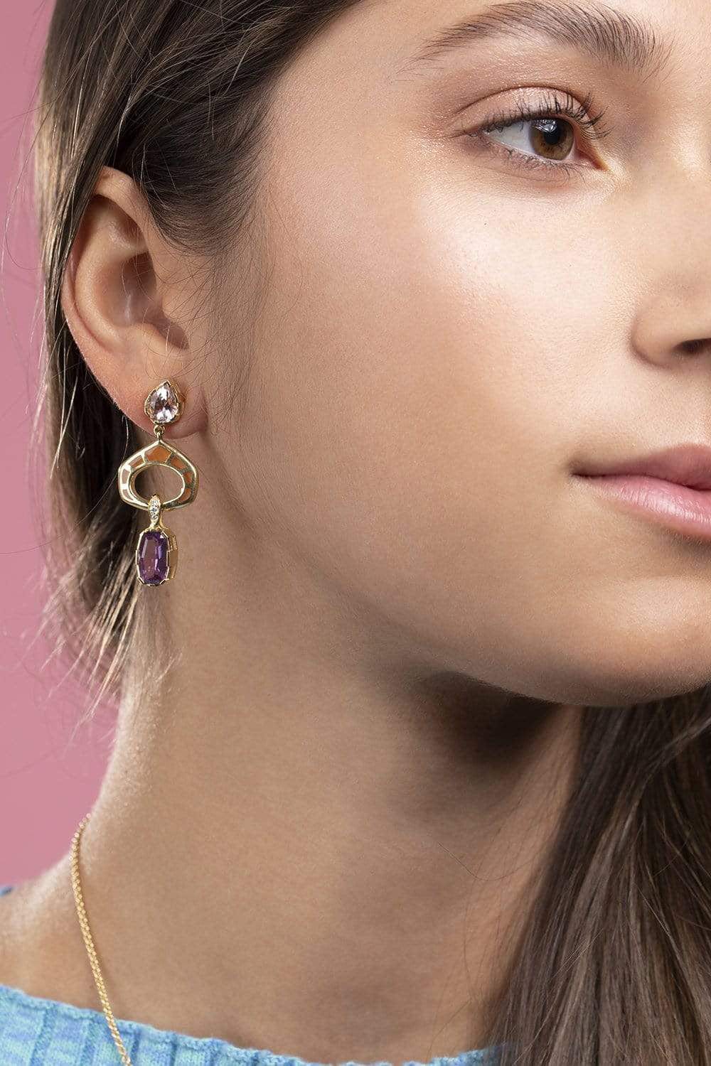 ANDY LIF-Purple Garnet and Morganite Earrings-YELLOW GOLD