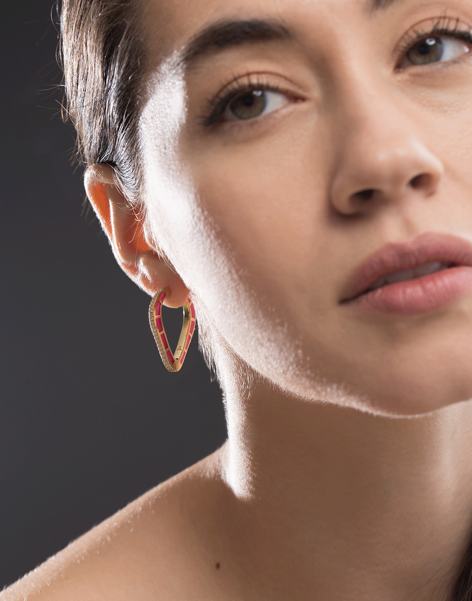 ANDY LIF-Red Enamel and Diamond Hoops-YELLOW GOLD