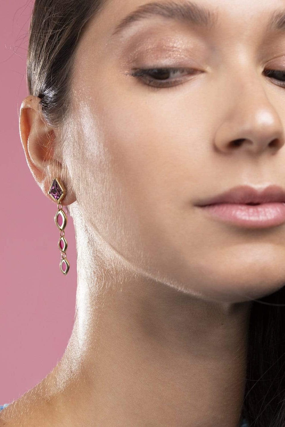 ANDY LIF-Rhodolite Garnet and Red Enamel Drop Earrings-YELLOW GOLD
