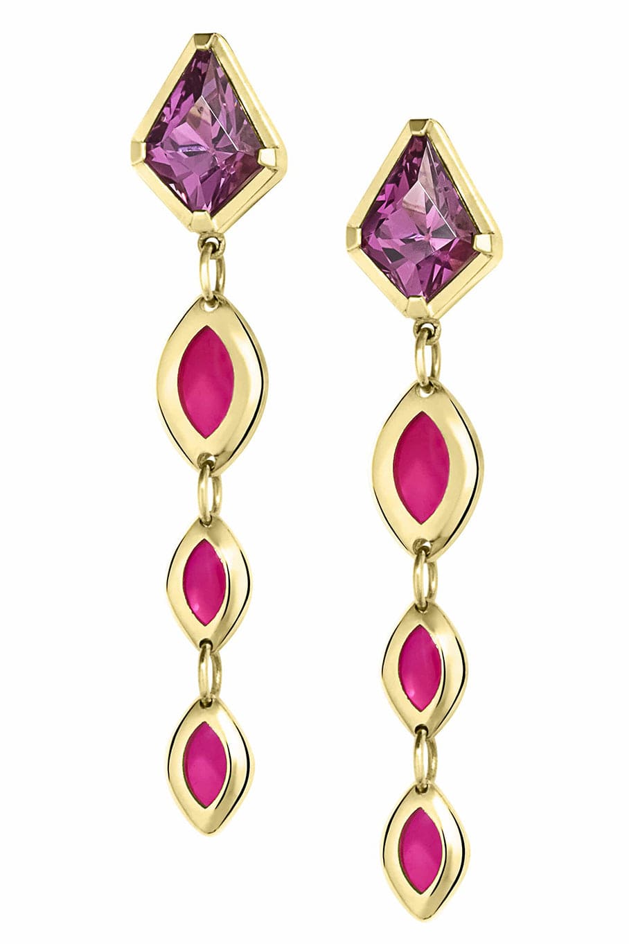 ANDY LIF-Rhodolite Garnet and Red Enamel Drop Earrings-YELLOW GOLD