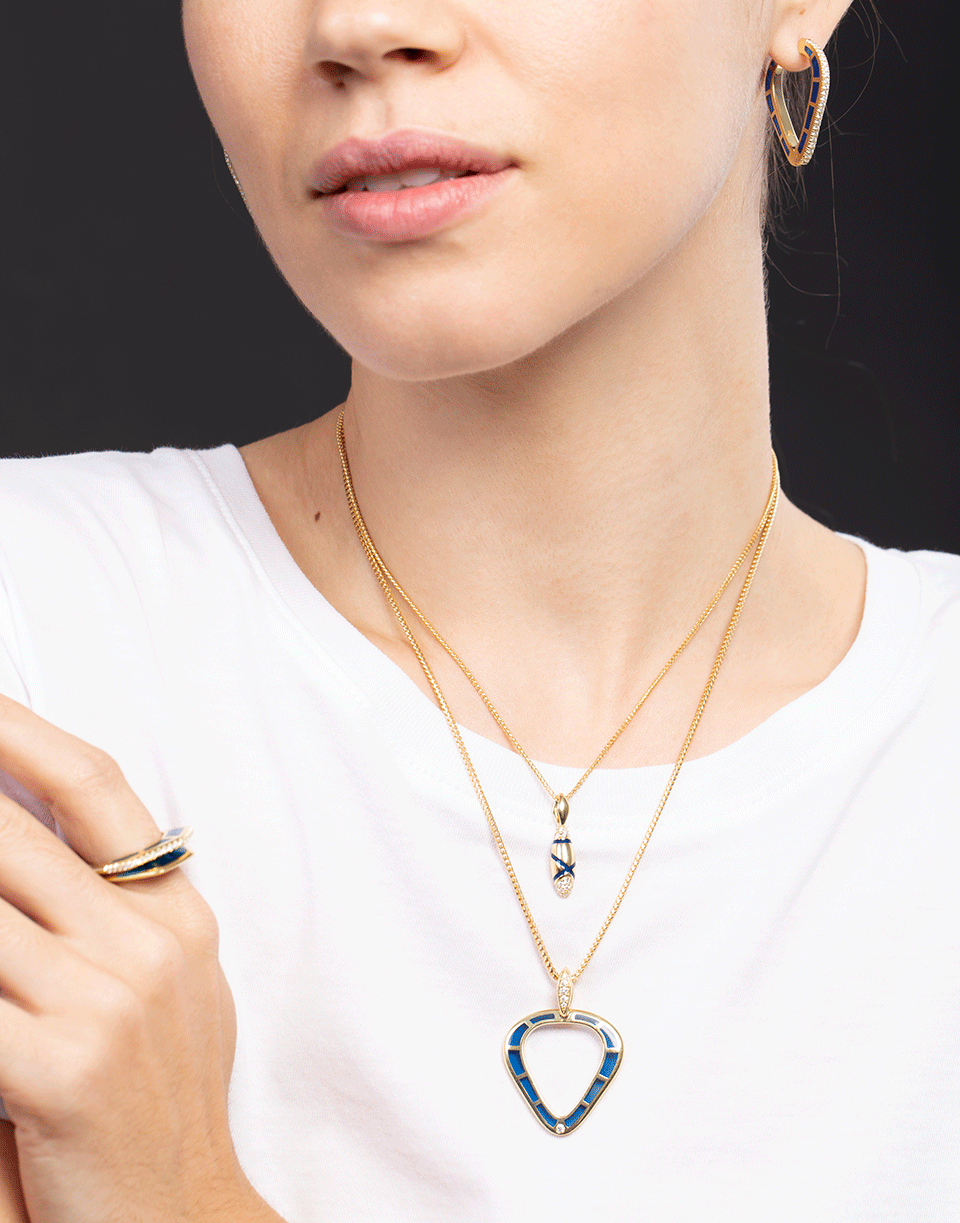 ANDY LIF-Blue Enamel and Diamond Etta Necklace-YELLOW GOLD