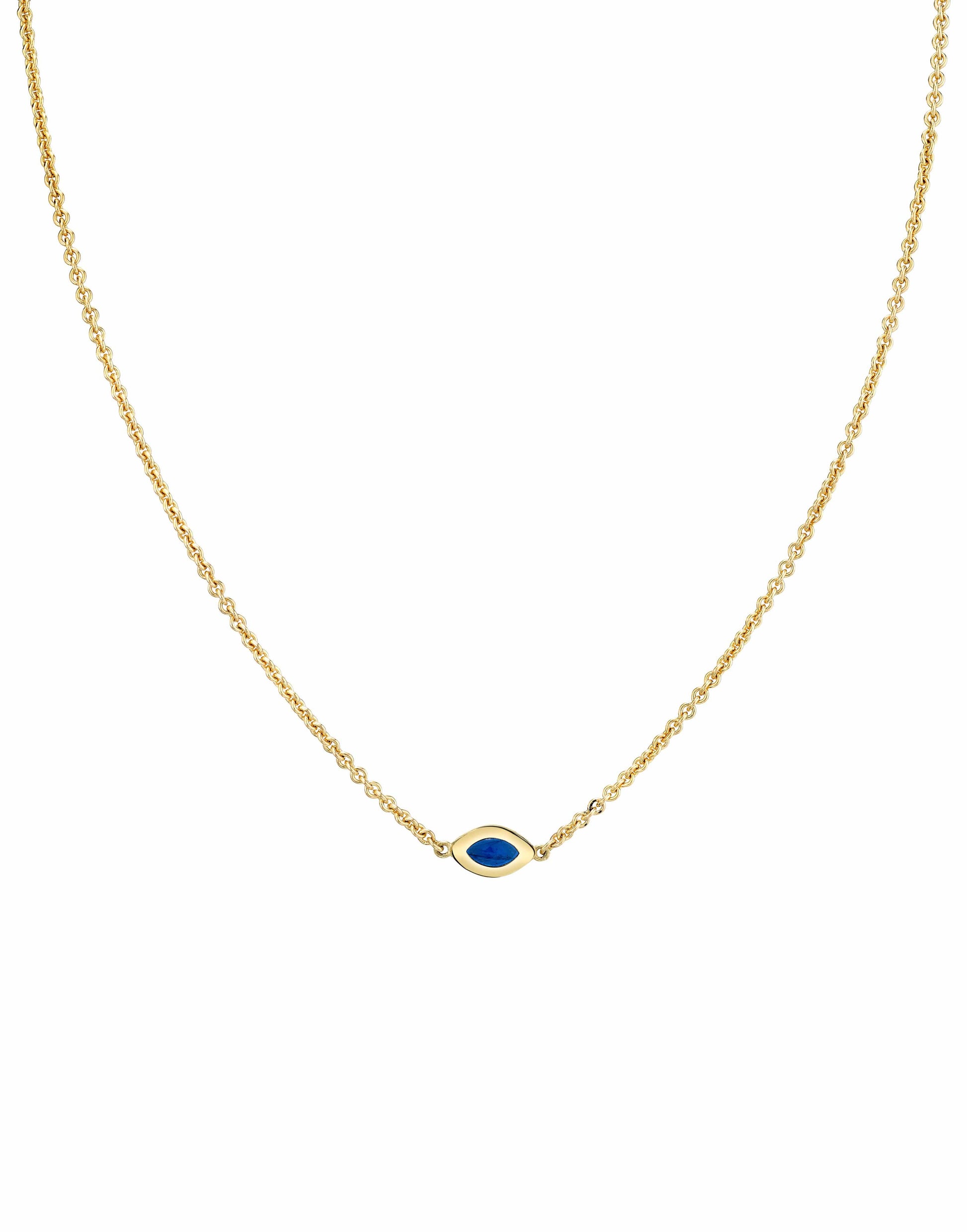 ANDY LIF-Blue Enamel Cats Eye Necklace-YELLOW GOLD