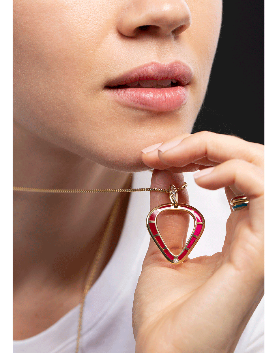 ANDY LIF-Red Enamel and Diamond Cobra Necklace-YELLOW GOLD