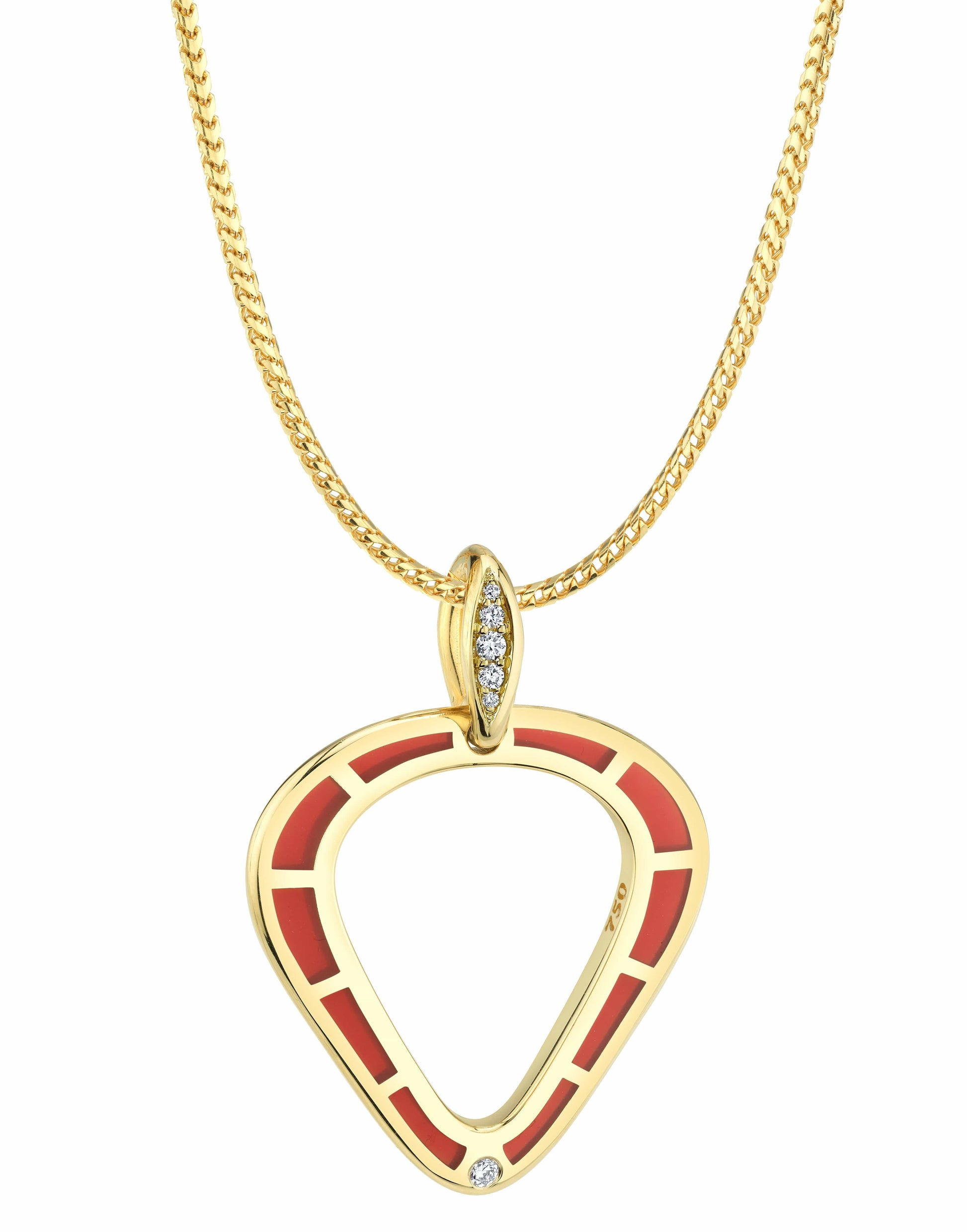 ANDY LIF-Red Enamel and Diamond Cobra Necklace-YELLOW GOLD