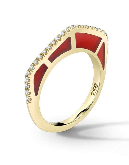 ANDY LIF-Cobra Ring Red Enamel and Diamonds-YELLOW GOLD