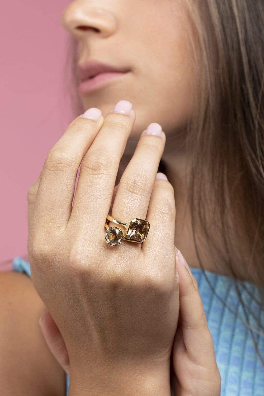 ANDY LIF-Peach Tourmaline and Diamond Ring-YELLOW GOLD