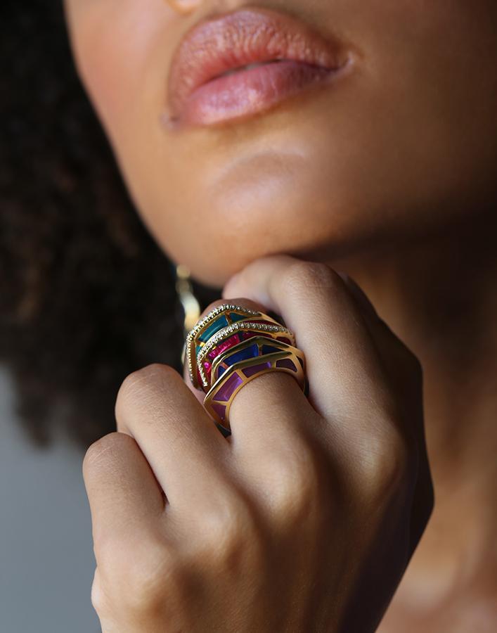 ANDY LIF-Purple Enamel Cobra Ring-YELLOW GOLD
