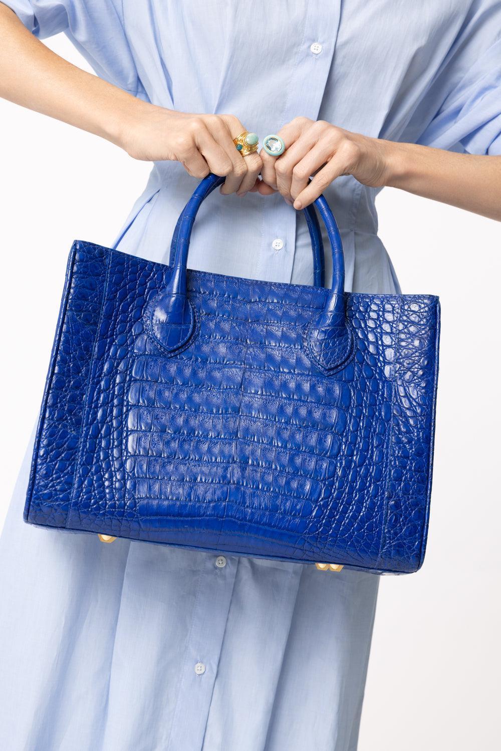 Roma Croc Bag - Electric Blue-ELECTRCB-HANDBAGTOP HANDLE-ANGELA ALVAREZ