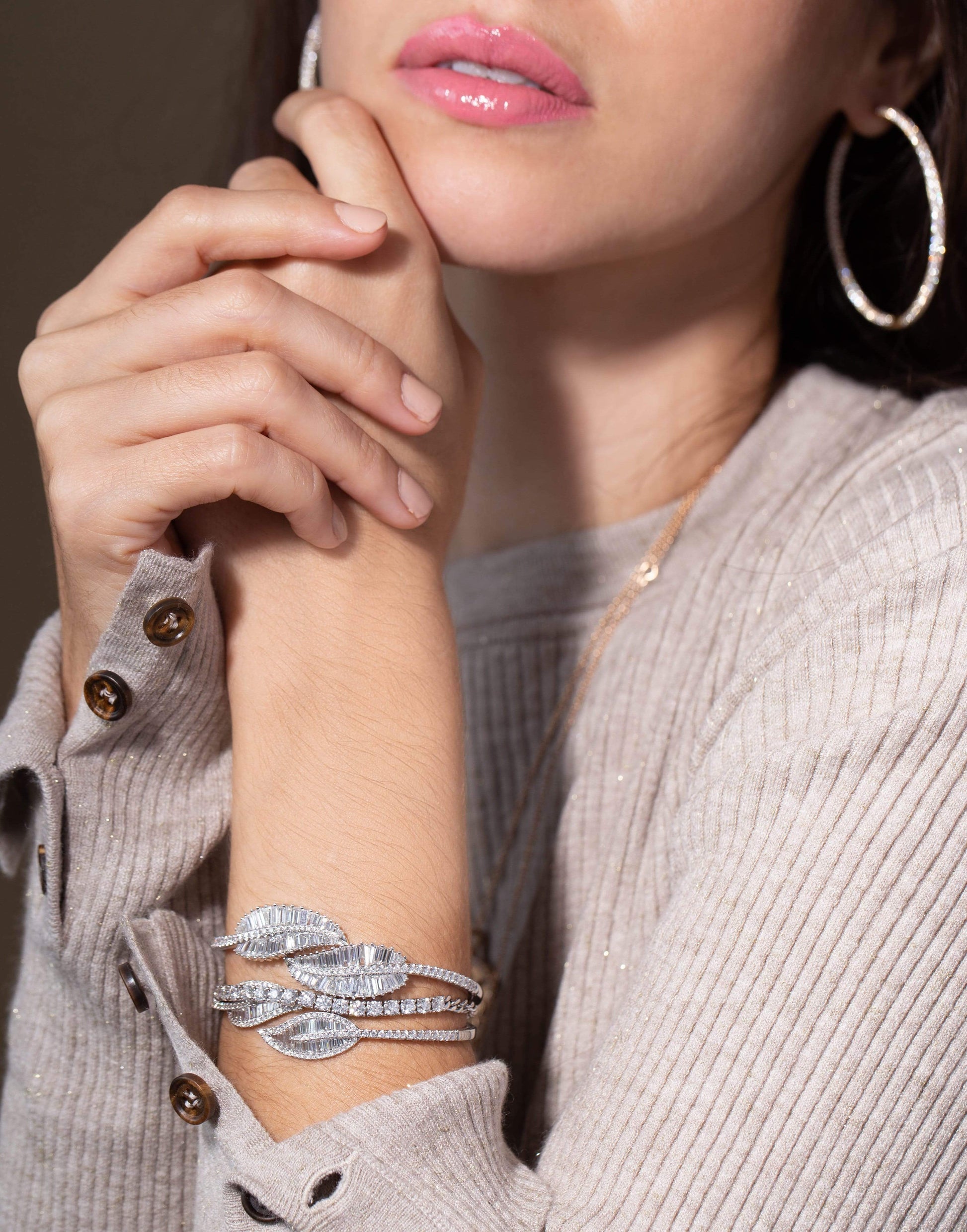 ANITA KO-Diamond Baguette Leaf Bracelet-WHITE GOLD