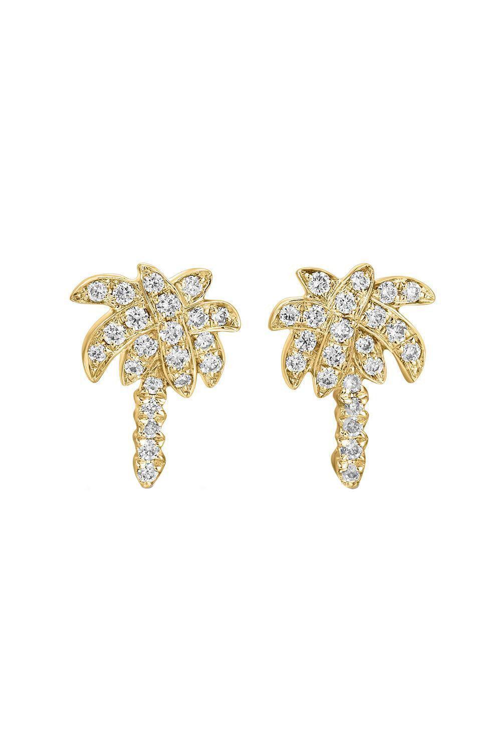 Diamond Palm Tree Stud Earrings-YELLOW GOLD-JEWELRYFINE JEWELEARRING-ANITA KO