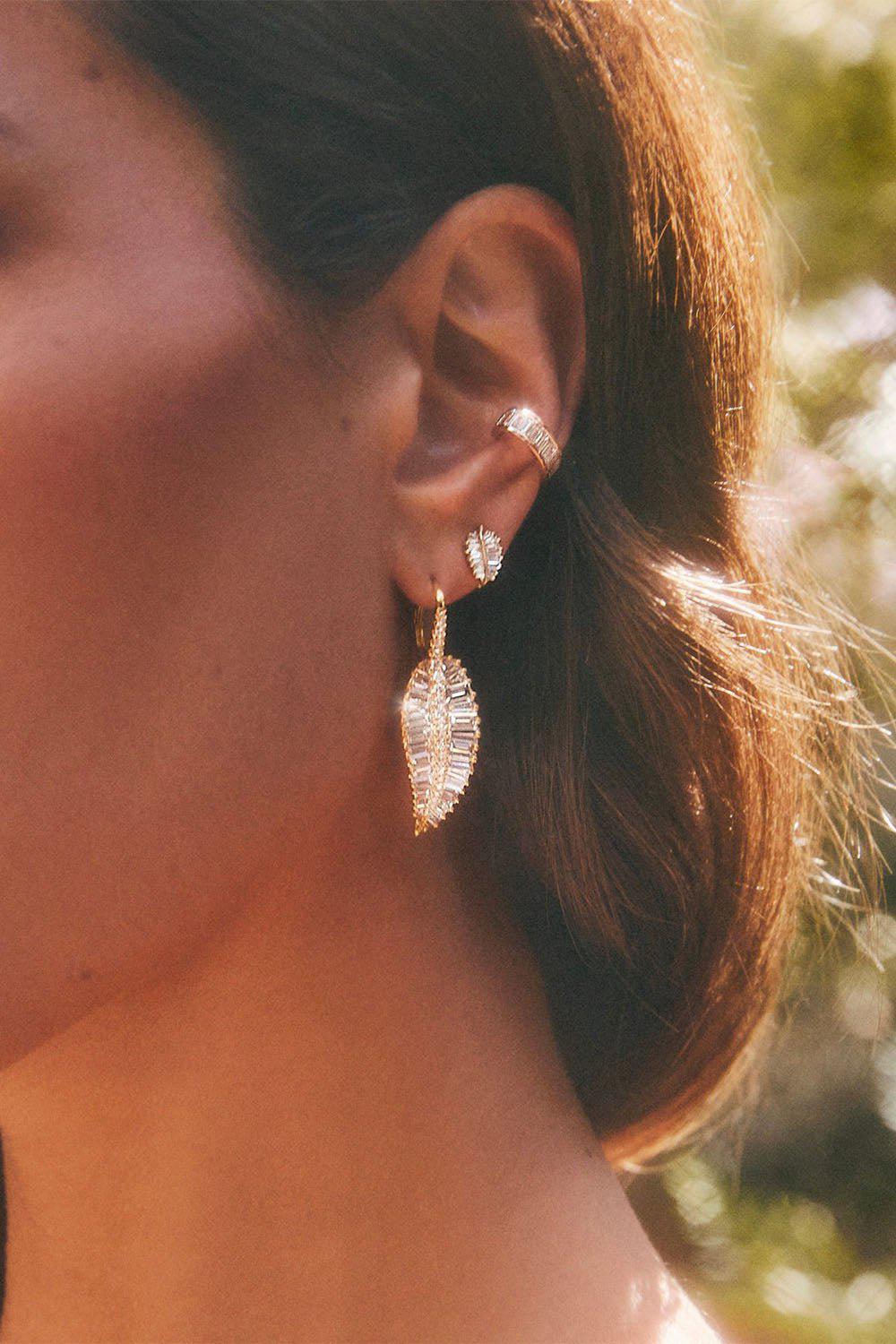 ANITA KO-Large Palm Leaf Drop Earrings-