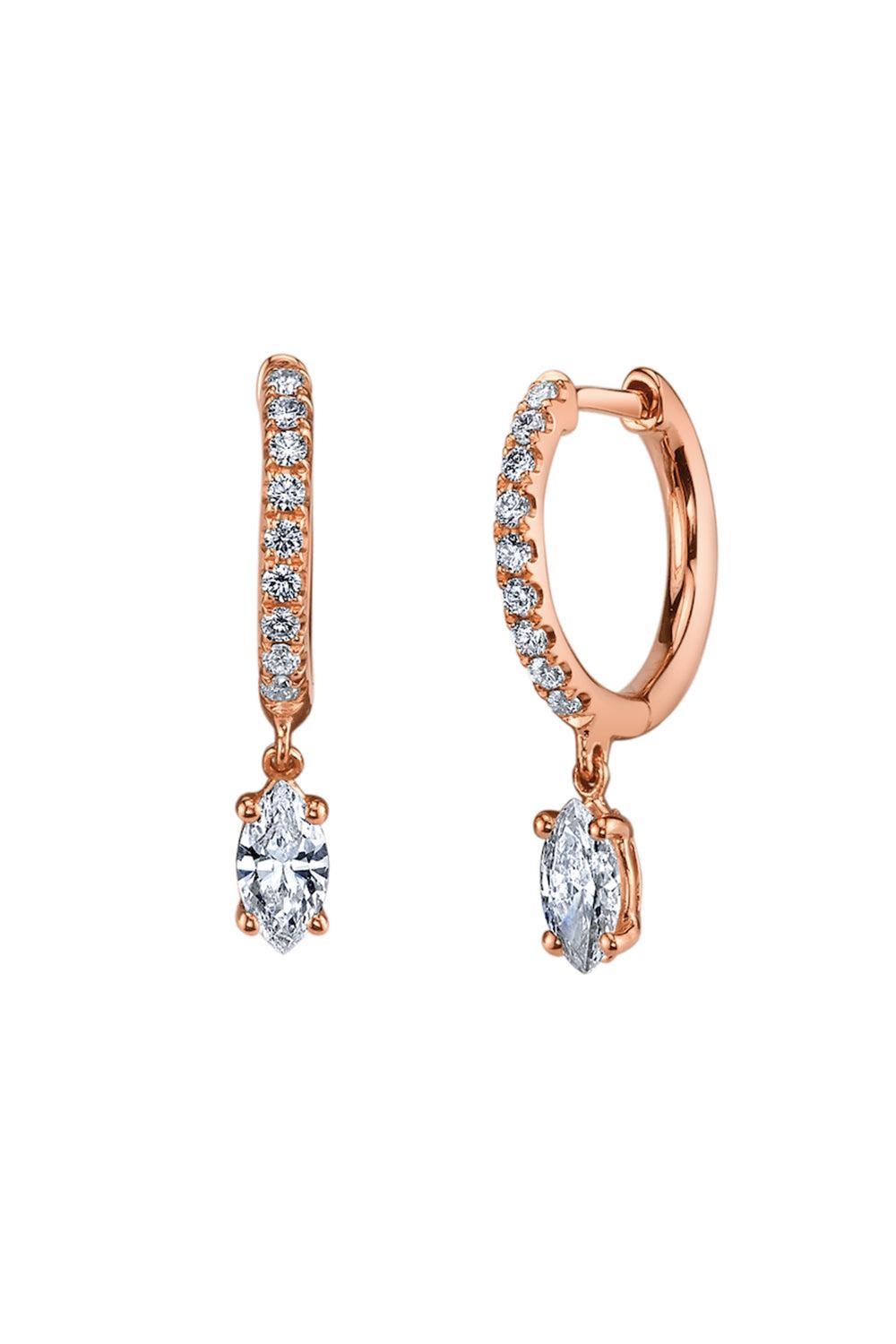 Marquise Diamond Drop Huggie Earrings - Rose Gold-ROSE GOLD-JEWELRYFINE JEWELEARRING-ANITA KO