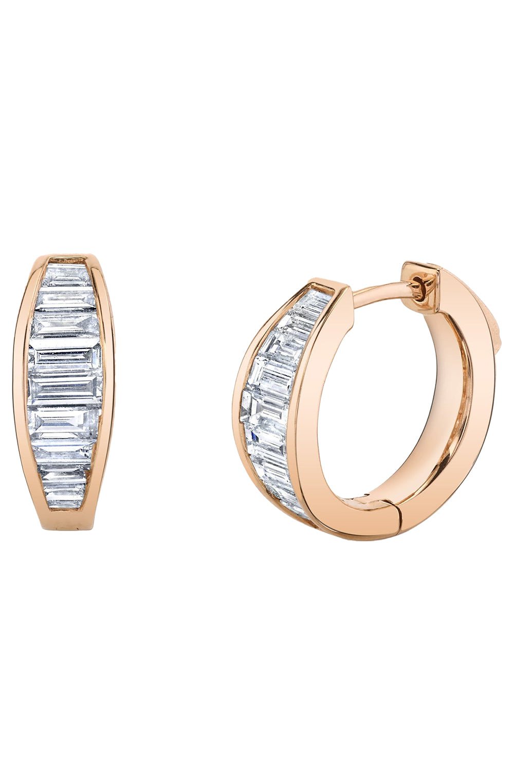 ANITA KO-Rose Gold Graduated Baguette Huggies-ROSE GOLD