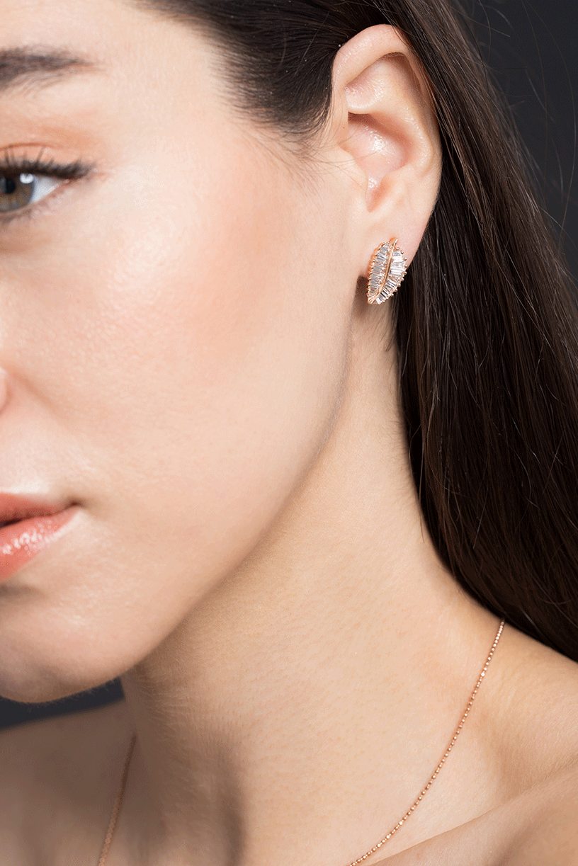 ANITA KO-Rose Gold Palm Leaf Baguette Studs-ROSE GOLD
