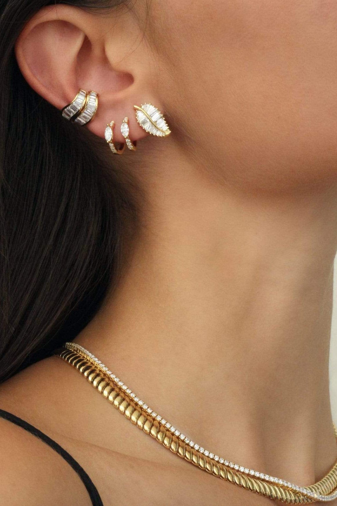 ANITA KO-Rose Gold Palm Leaf Baguette Studs-ROSE GOLD