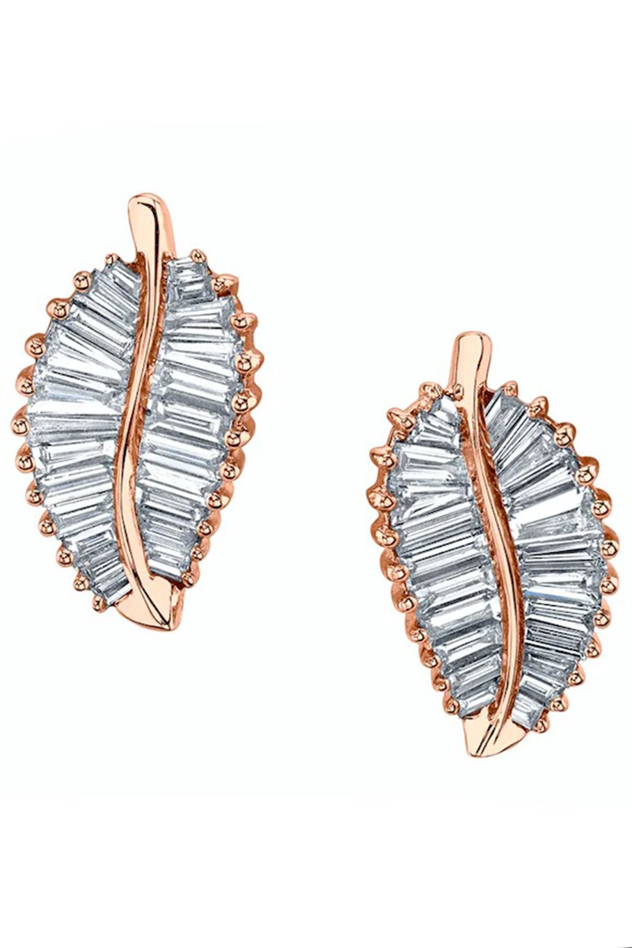 ANITA KO-Rose Gold Palm Leaf Baguette Studs-ROSE GOLD
