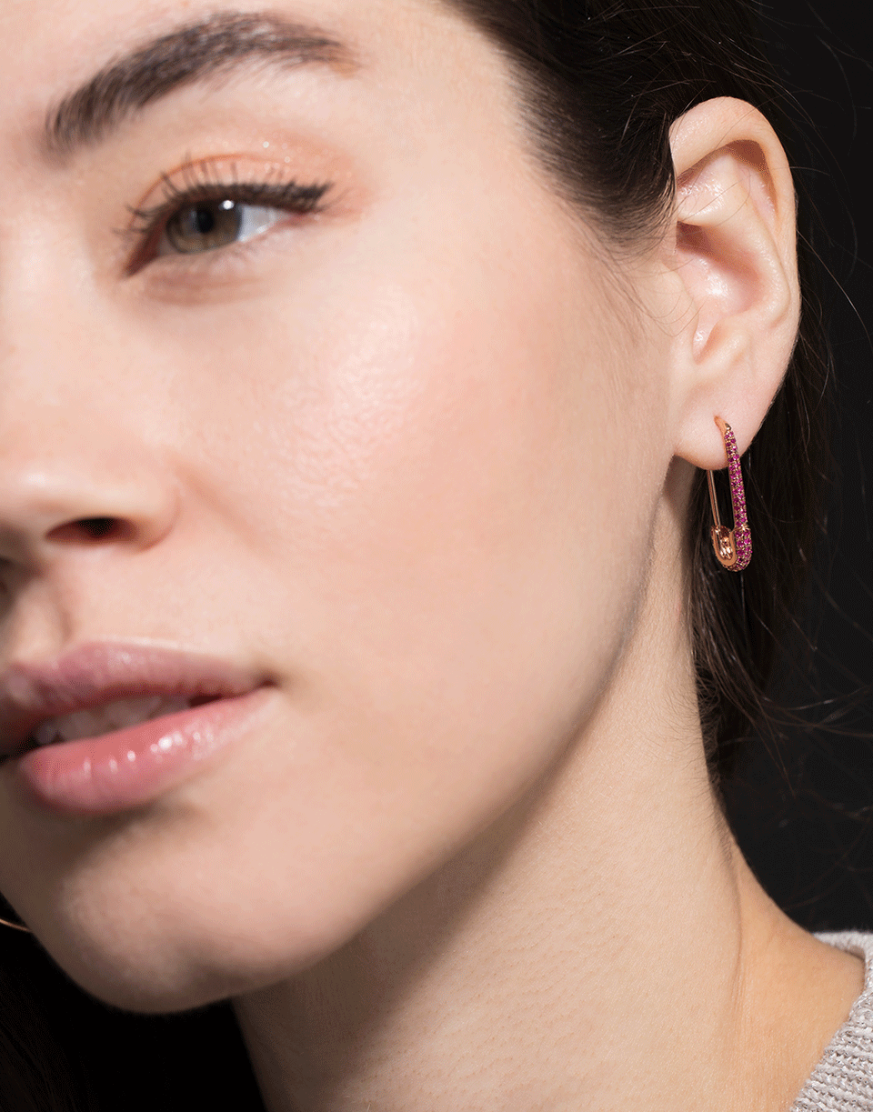 ANITA KO-Rose Gold Ruby Safety Pin Left Earring-ROSE GOLD