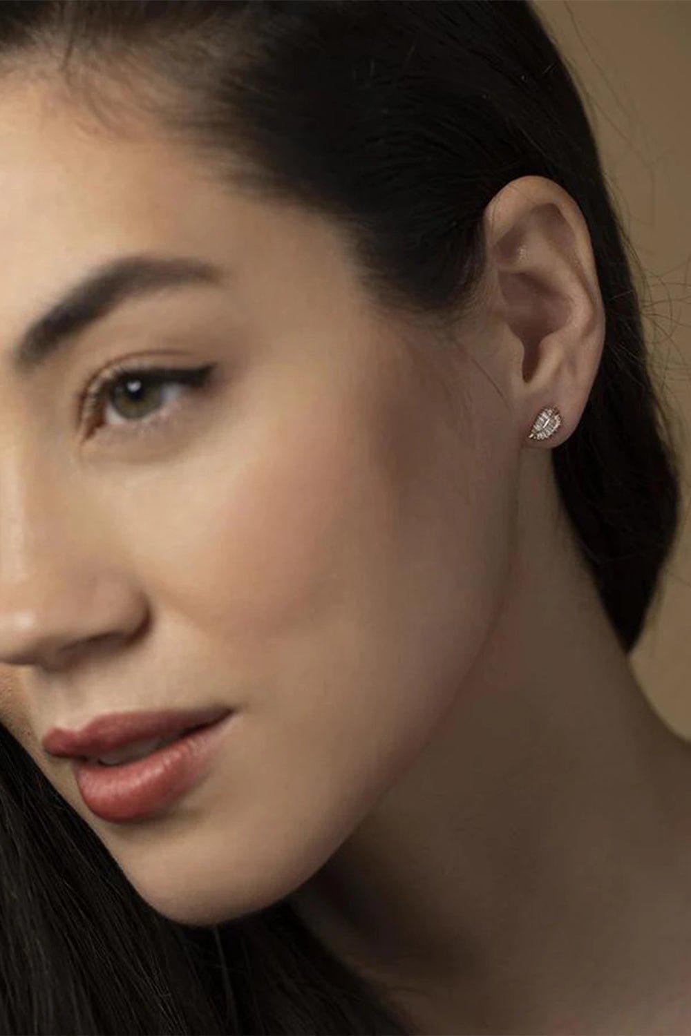ANITA KO-Rose Gold Small Palm Leaf Diamond Studs-ROSE GOLD