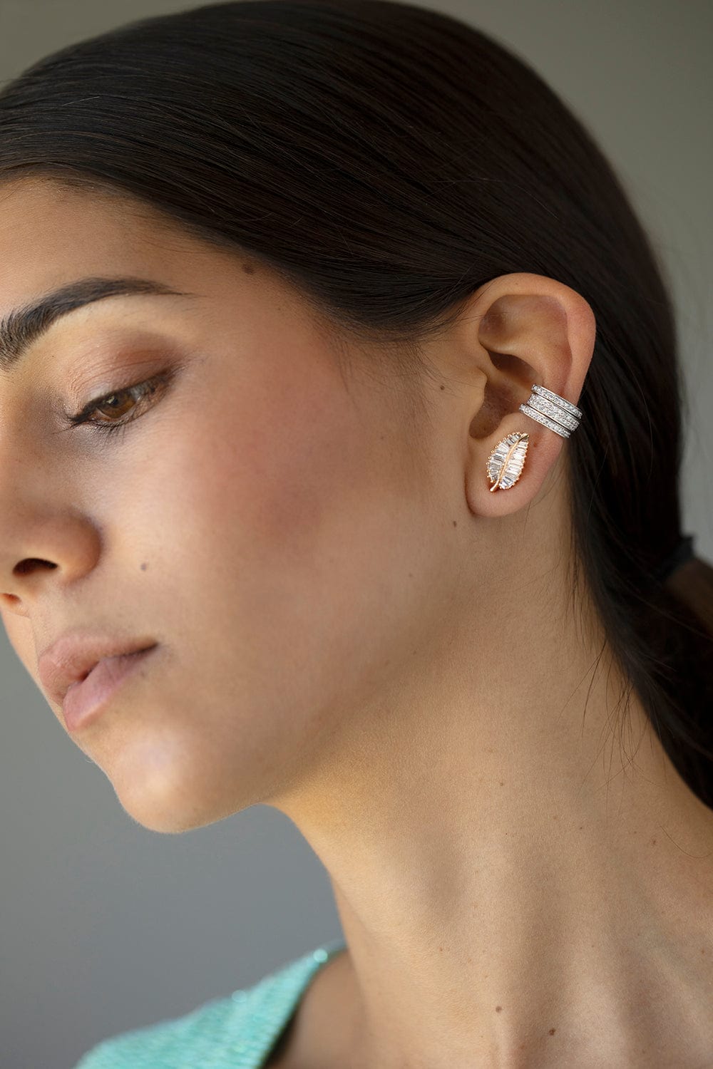 ANITA KO-White Gold Double Row Diamond Ear Cuff-