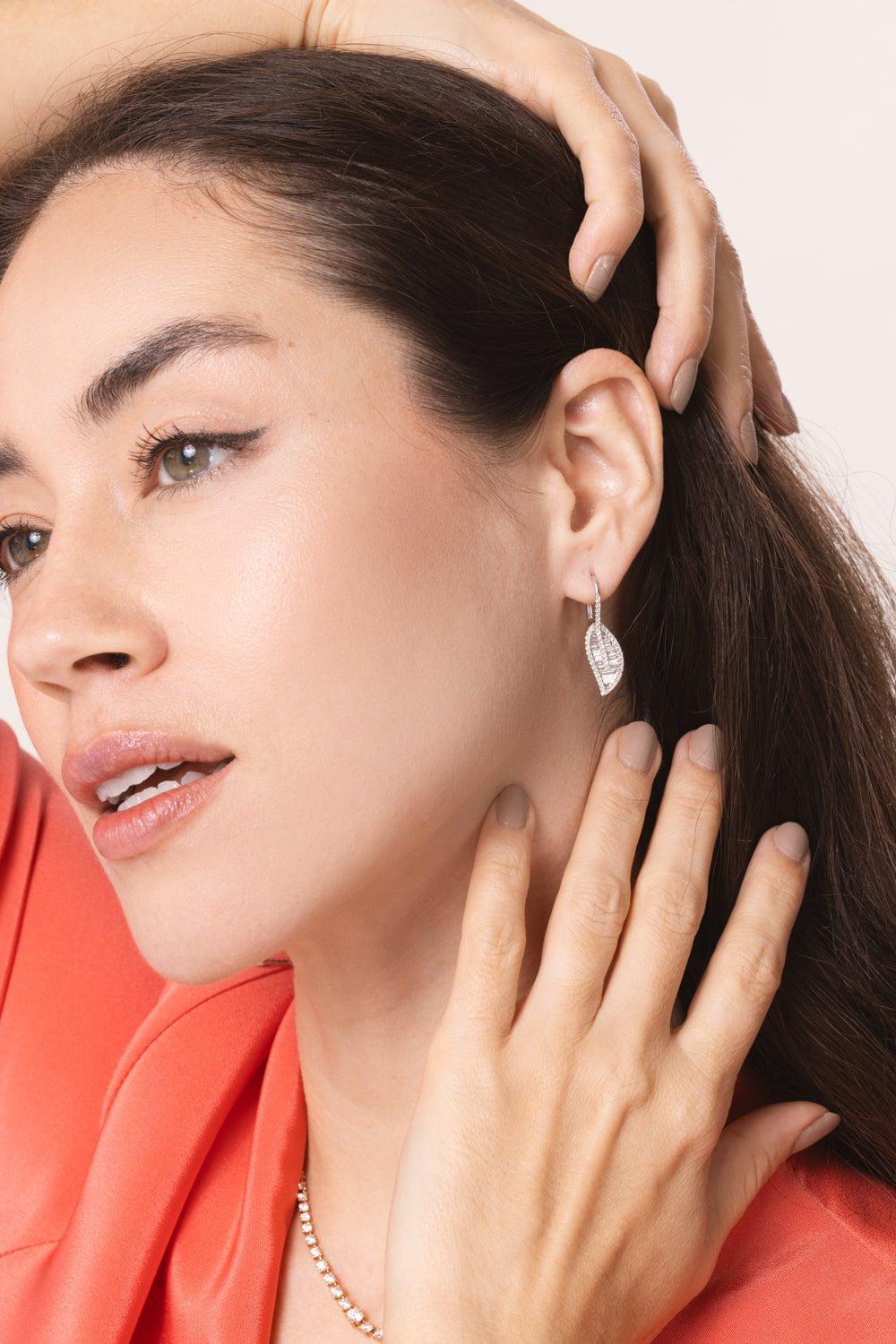 ANITA KO-Diamond Baguette Leaf Drop Earrings-WHITE GOLD