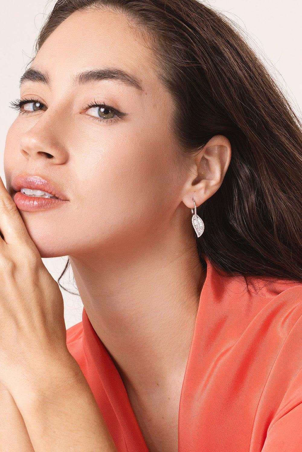 ANITA KO-Diamond Baguette Leaf Drop Earrings-WHITE GOLD