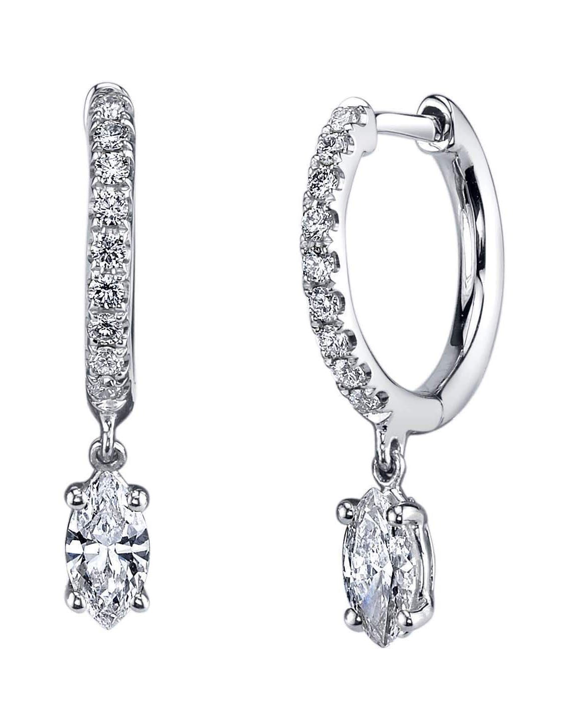 ANITA KO-Marquis Diamond Drop Huggies-WHITE GOLD