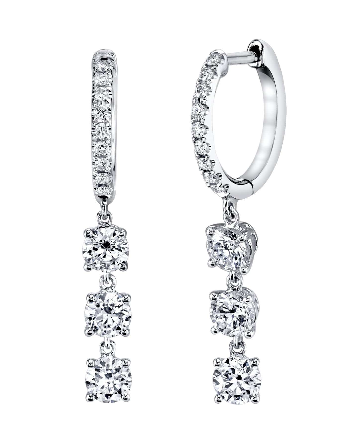 ANITA KO-Three Diamond Pear Drop Huggie Earrings-WHITE GOLD