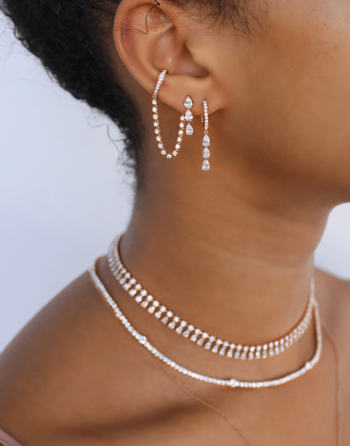ANITA KO-Three Pear Diamond Drop Huggies-WHITE GOLD