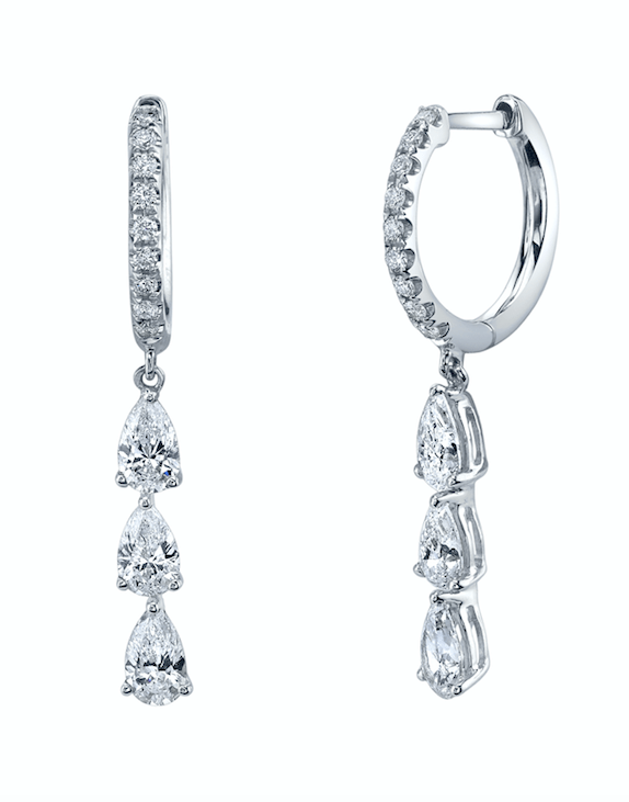 ANITA KO-Three Pear Diamond Drop Huggies-WHITE GOLD