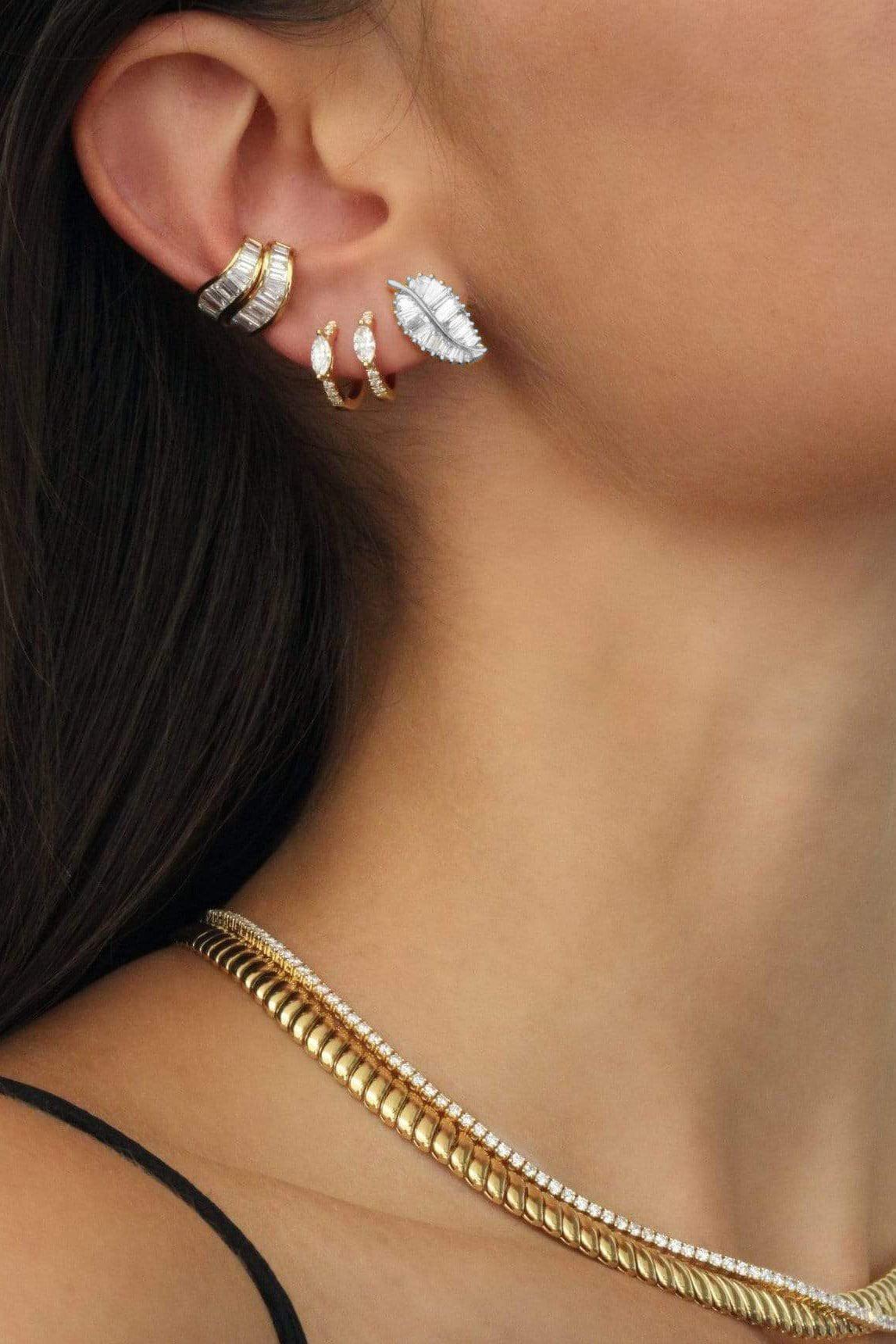 ANITA KO-White Gold Palm Leaf Baguette Studs-WHITE GOLD