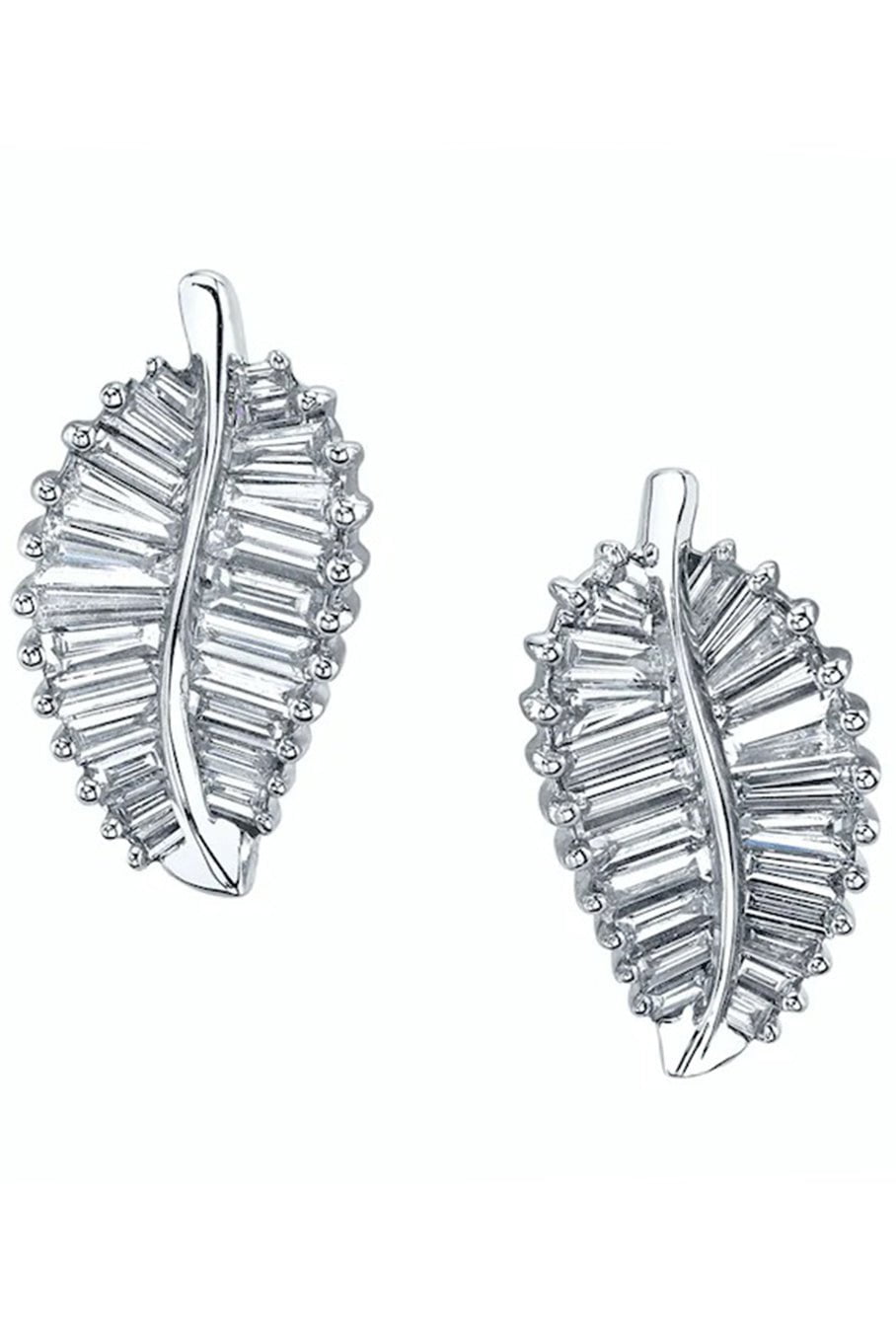 ANITA KO-White Gold Palm Leaf Baguette Studs-WHITE GOLD