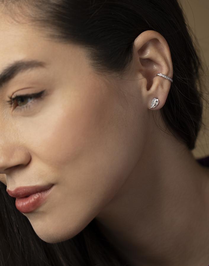 ANITA KO-White Gold Small Palm Leaf Diamond Studs-WHITE GOLD