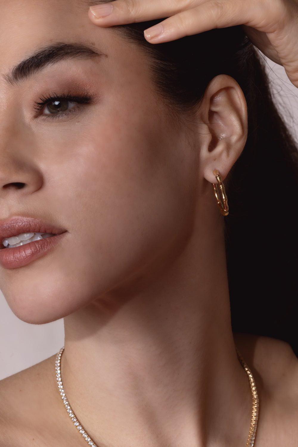 ANITA KO-Bamboo Hoop Earrings-YELLOW GOLD