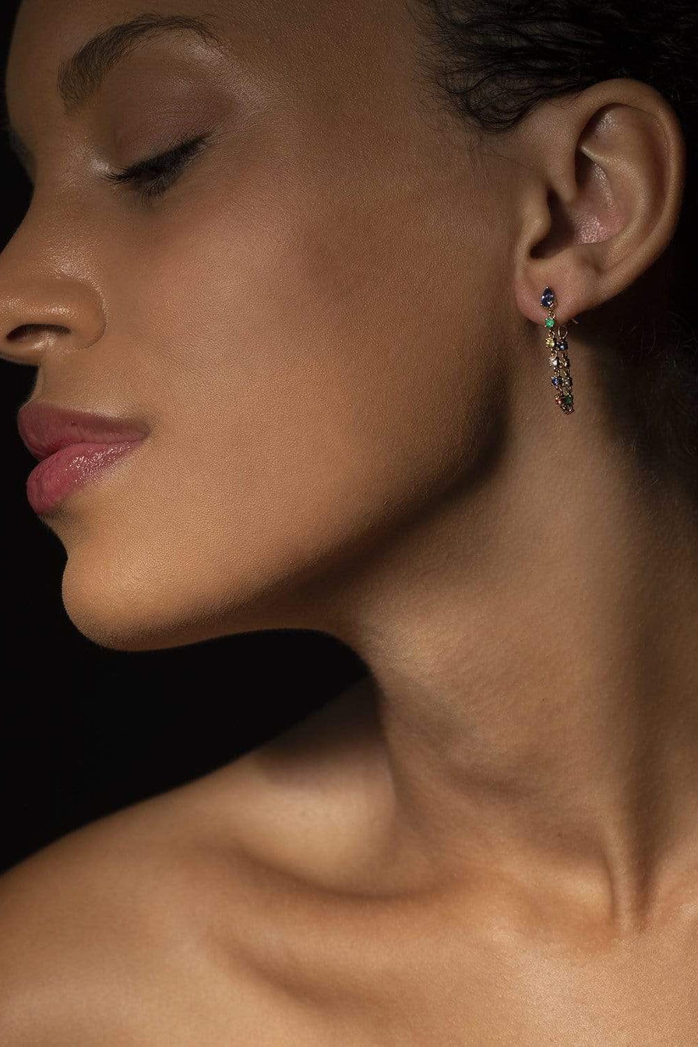 ANITA KO-Blue Sapphire Pear, Diamond And Multi-Colored Fine Gemstone Loop Earring-YELLOW GOLD