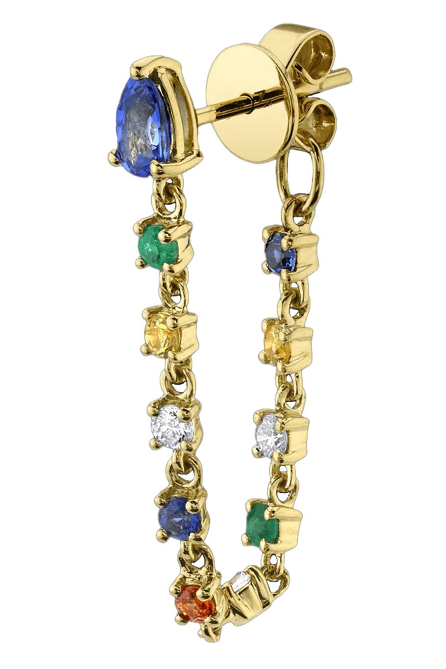 ANITA KO-Blue Sapphire Pear, Diamond And Multi-Colored Fine Gemstone Loop Earring-YELLOW GOLD