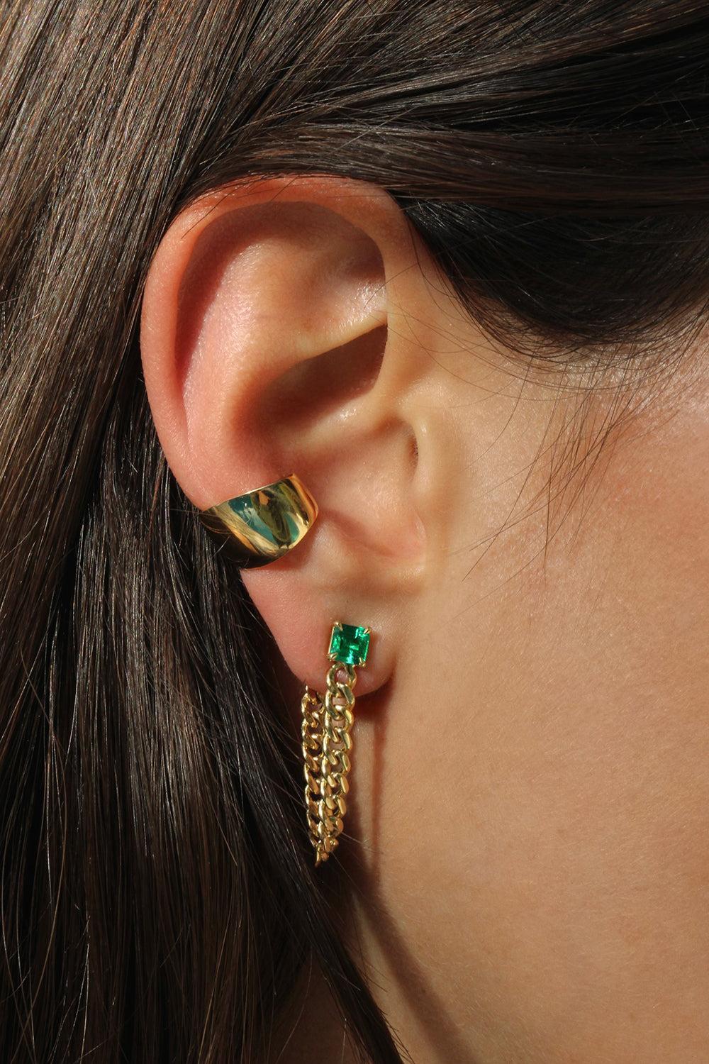Emerald Cuban Link Loop Earring-YELLOW GOLD-JEWELRYFINE JEWELEARRING-ANITA KO