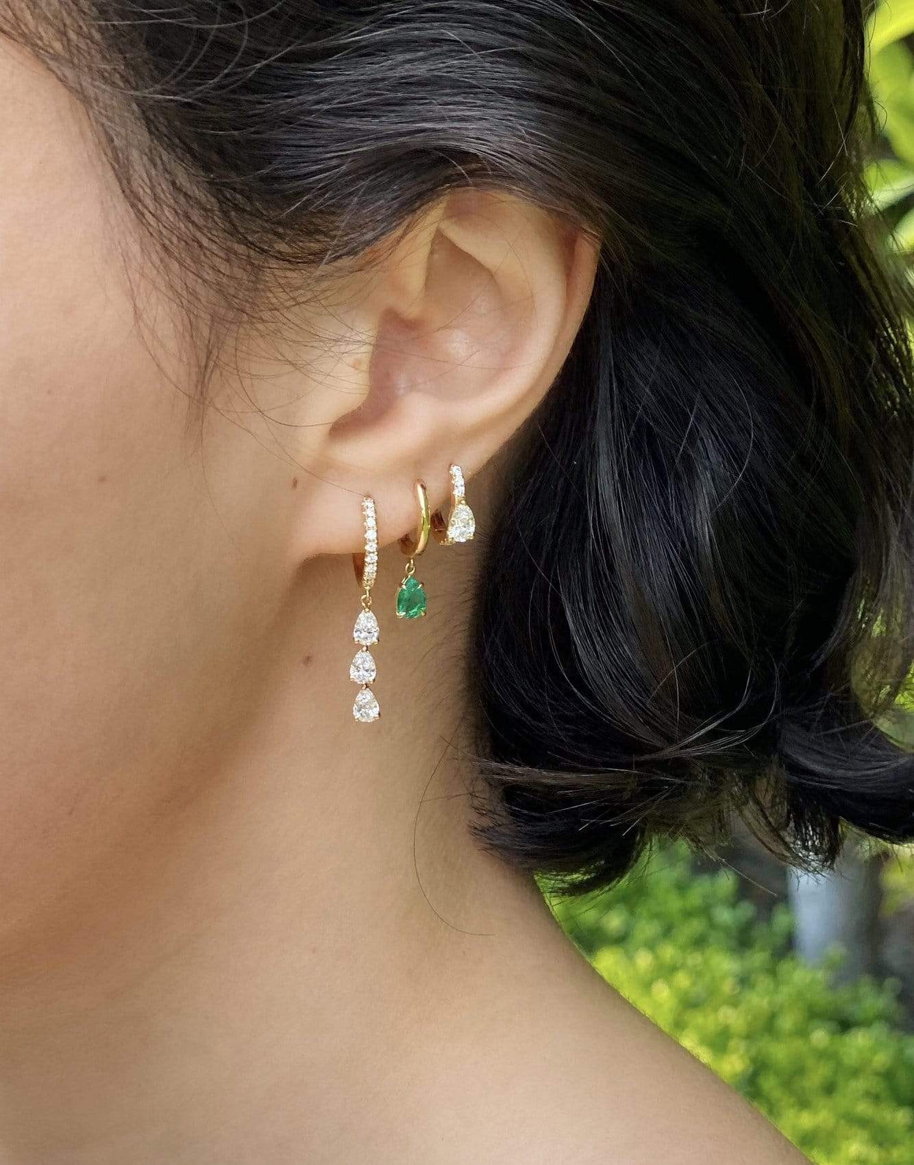 ANITA KO-Pear Diamond Center Huggie Earrings - Yellow Gold-YELLOW GOLD