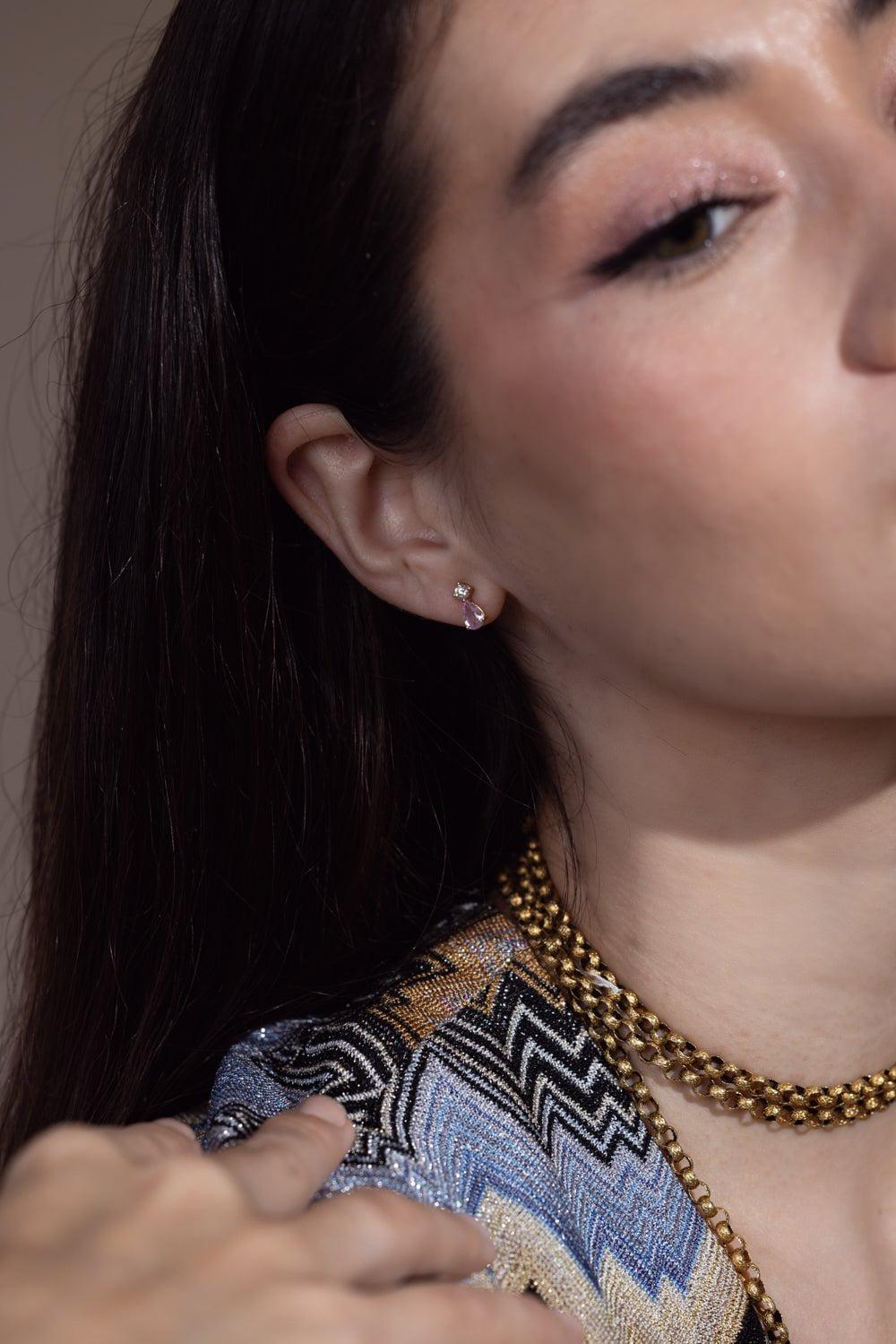 ANITA KO-Pink Sapphire Violet Stud Earrings-YELLOW GOLD