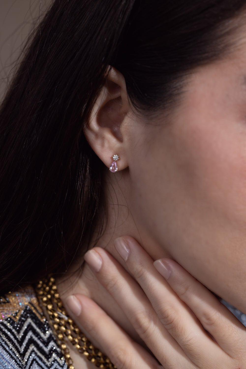 ANITA KO-Pink Sapphire Violet Stud Earrings-YELLOW GOLD