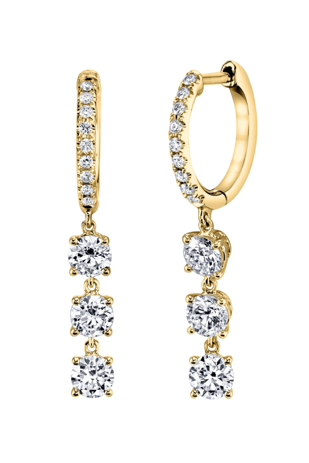 ANITA KO-Round Diamond Three Drop Huggie Earrings-YELLOW GOLD
