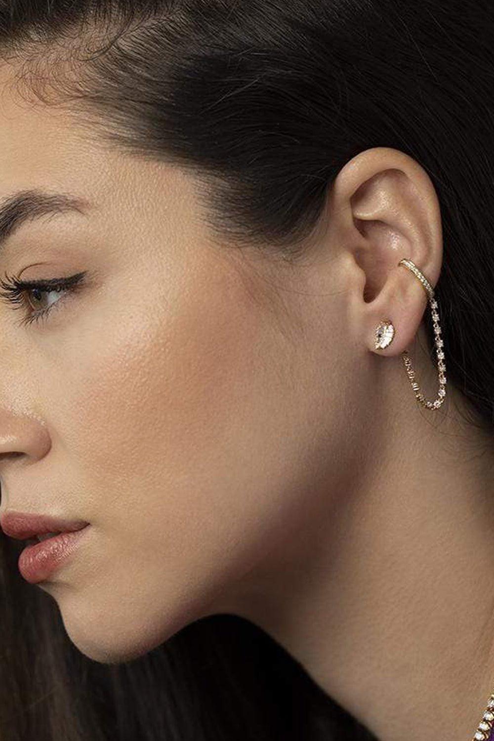 ANITA KO-Single Row Diamond Ear Cuff Chain-YELLOW GOLD